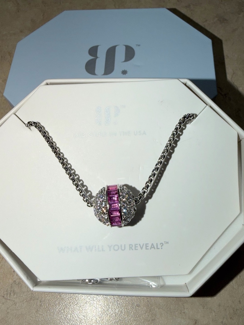 Bomb Party New OG Necklace-Confetti Bar Rose Corundum on Rhodium NK97554